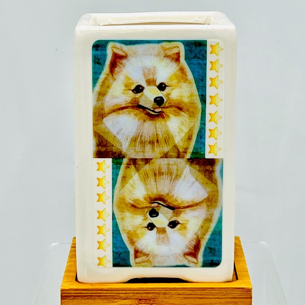 POMERANIAN DOG Art Hand Crafted Home Decor Planter Office Desktop Organizer